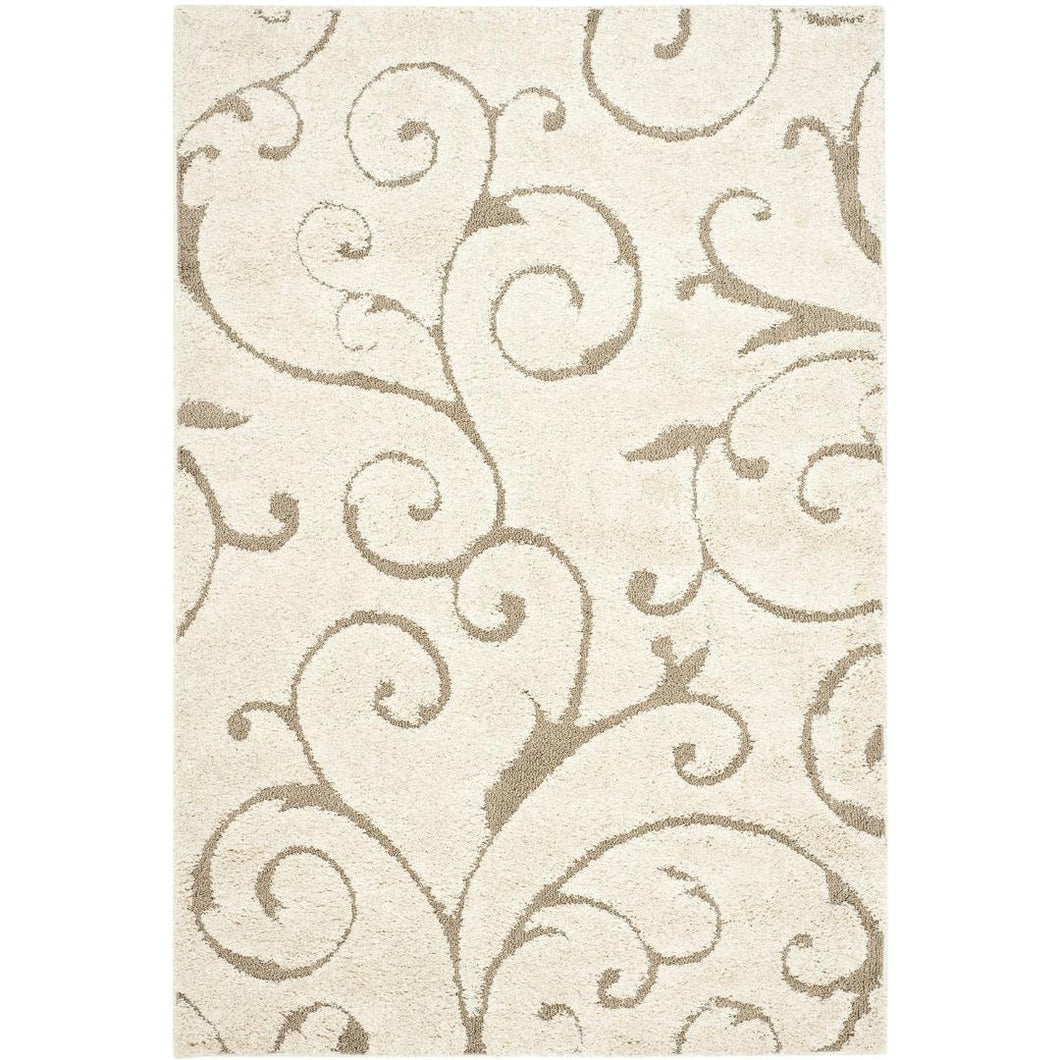 3'3 x 5'3 Shag Area Rug in Beige Off White with Scrolling Floral Pattern
