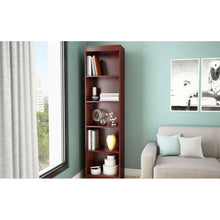 Load image into Gallery viewer, Contemporary Narrow Bookcase with 5 Shelves in Royal Cherry Finish