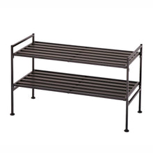 Load image into Gallery viewer, 2-Tier Slatted Resin Stackable Folding Shoe Rack in Mocha Finish
