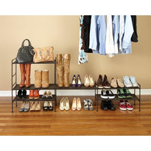 Load image into Gallery viewer, 2-Tier Slatted Resin Stackable Folding Shoe Rack in Mocha Finish