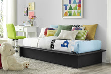 Load image into Gallery viewer, Black Faux Leather Upholstered Platform Bed Frame with Wood Slats in Twin