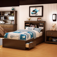 Load image into Gallery viewer, Twin size Cherry Finish Platform Bed with 3 Storage Drawers