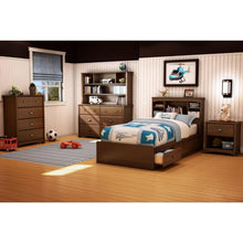 Load image into Gallery viewer, Twin size Cherry Finish Platform Bed with 3 Storage Drawers