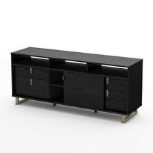 Load image into Gallery viewer, Contemporary TV Stand in Black Finish and Satin Nickel Metal Legs