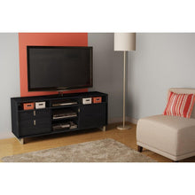 Load image into Gallery viewer, Contemporary TV Stand in Black Finish and Satin Nickel Metal Legs