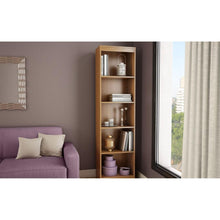 Load image into Gallery viewer, Cherry Wood Finish 71-inch Tall Skinny 5-Shelf Space Saving Bookcase