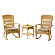 Load image into Gallery viewer, 3-Piece Outdoor Porch Rocker Set w- 2 Amber Wicker Resin Rocking Chairs &amp; Table