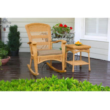 Load image into Gallery viewer, 3-Piece Outdoor Porch Rocker Set w- 2 Amber Wicker Resin Rocking Chairs &amp; Table