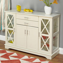 Load image into Gallery viewer, White Wood Buffet Sideboard Cabinet with Glass Display Doors