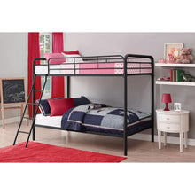 Load image into Gallery viewer, Twin over Twin size Black Metal Bunk Bed Frame with Ladder