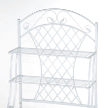 Load image into Gallery viewer, White Metal Bakers Rack with 5-Bottle Wine Rack and Wooden Work Shelf