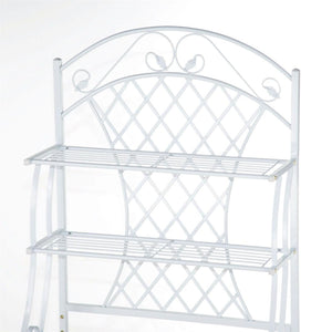 White Metal Bakers Rack with 5-Bottle Wine Rack and Wooden Work Shelf