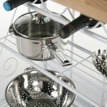 Load image into Gallery viewer, White Metal Bakers Rack with 5-Bottle Wine Rack and Wooden Work Shelf