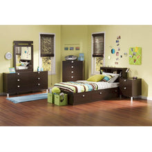 Load image into Gallery viewer, Twin size Contemporary Bookcase Headboard in Chocolate Finish
