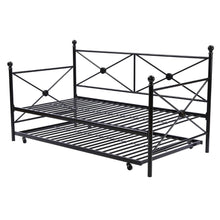 Load image into Gallery viewer, Twin size Black Metal Day Bed Frame and Roll out Trundle Set