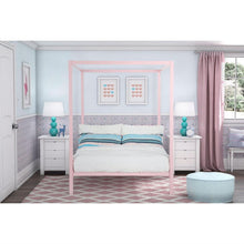 Load image into Gallery viewer, Twin size Metal Platform Canopy Bed Frame in Pink - Great for Kids Girls and Teens