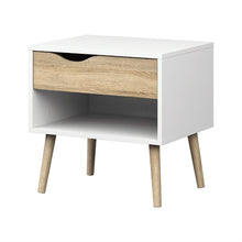 Load image into Gallery viewer, Modern Mid Century Style End Table Nightstand in White &amp; Oak Finish