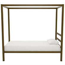 Load image into Gallery viewer, Twin size Modern Steel Canopy Bed Frame in Gold Metal Finish