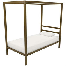 Load image into Gallery viewer, Twin size Modern Steel Canopy Bed Frame in Gold Metal Finish