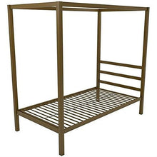 Load image into Gallery viewer, Twin size Modern Steel Canopy Bed Frame in Gold Metal Finish