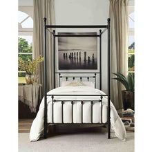 Load image into Gallery viewer, Twin size Sturdy Metal Canopy Bed Frame in Black Metal Finish