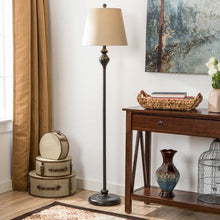 Load image into Gallery viewer, 3-Piece Floor Lamp and Table Desk Lamp Set in Black with Light Gold Drum Shades