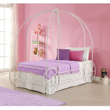 Load image into Gallery viewer, Twin size Princess Canopy Bed with Decorative Wheels in White Metal Finish