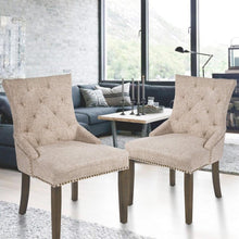 Load image into Gallery viewer, Set of 2 - Traditional Beige Linen Upholstered Dining Chair with Nail-head Trim