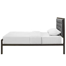 Load image into Gallery viewer, Twin size Metal Platform Bed with Gray Fabric Button Tufted Upholstered Headboard