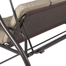 Load image into Gallery viewer, Tan 3-Seat Outdoor Porch Deck Patio Canopy Swing with Cushions