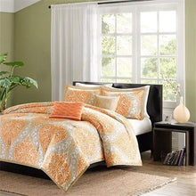 Load image into Gallery viewer, Twin size 4-Piece Orange White Damask Print Comforter Set