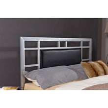 Load image into Gallery viewer, Twin Metal Platform Bed Frame in Silver with Black Upholstered Headboard Center Panel
