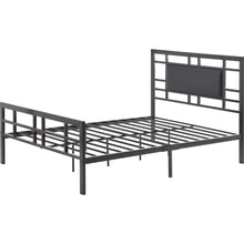 Load image into Gallery viewer, Twin Metal Platform Bed Frame with Black Upholstered Center Panel Headboard