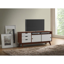 Load image into Gallery viewer, Modern Classic Mid-Century Style TV Stand Entertainment Center in Walnut and White