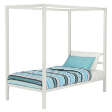 Load image into Gallery viewer, Twin size White Metal Platform Canopy Bed Frame - No Box-spring Necessary