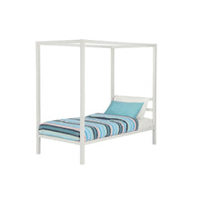 Load image into Gallery viewer, Twin size White Metal Platform Canopy Bed Frame - No Box-spring Necessary