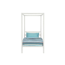 Load image into Gallery viewer, Twin size White Metal Platform Canopy Bed Frame - No Box-spring Necessary