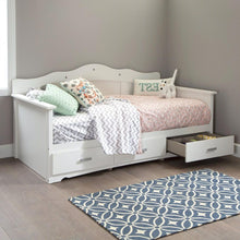 Load image into Gallery viewer, Twin size Kids Bed Daybed in White Wood Finish with 3 Storage Drawers