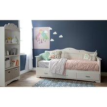 Load image into Gallery viewer, Twin size Kids Bed Daybed in White Wood Finish with 3 Storage Drawers