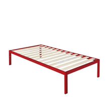 Load image into Gallery viewer, Twin size Modern Red Metal Platform Bed Frame with Wood Slats