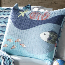Load image into Gallery viewer, Twin Blue Serenity Sea Fish Coral Coverlet Quilt Bedspread Set