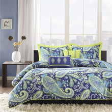 Load image into Gallery viewer, Twin - Twin XL 5-Piece Paisley Comforter Set in Blue and Yellow Colors