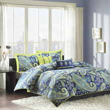 Load image into Gallery viewer, Twin - Twin XL 5-Piece Paisley Comforter Set in Blue and Yellow Colors