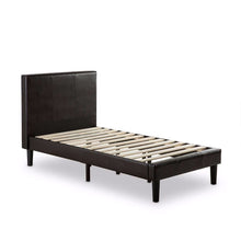 Load image into Gallery viewer, Twin size Dark Brown Espresso Faux Leather Upholsterd Platform Bed with Padded Headboard