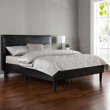 Load image into Gallery viewer, Twin size Dark Brown Espresso Faux Leather Upholsterd Platform Bed with Padded Headboard