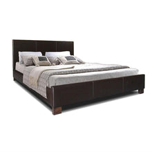 Load image into Gallery viewer, Queen size Dark Brown Faux Leather Upholstered Platform Bed Frame with Headboard