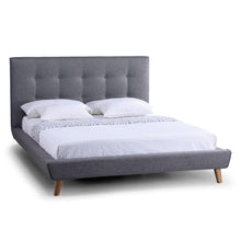 Load image into Gallery viewer, Queen size Modern Grey Linen Upholstered Platform Bed with Button Tufted Headboard