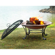 Load image into Gallery viewer, Large 35-inch Copper Bowl Fire Pit with Steel Stand and Cover