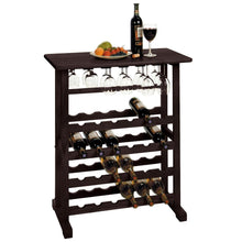 Load image into Gallery viewer, 24-Bottle Wine Rack Table with Stemware Glass Hanging Rack