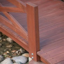 Load image into Gallery viewer, Outdoor 6-Ft Garden Bridge with X-Design Rails in Red Stained Acacia Wood